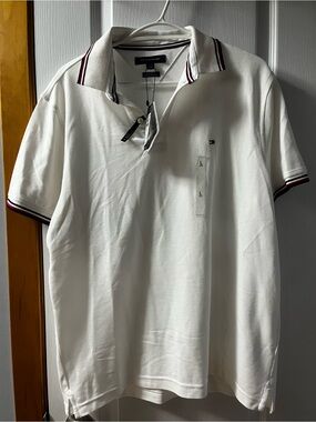 Tommy Hilfiger White Polo with Red & Navy Contrast Trim